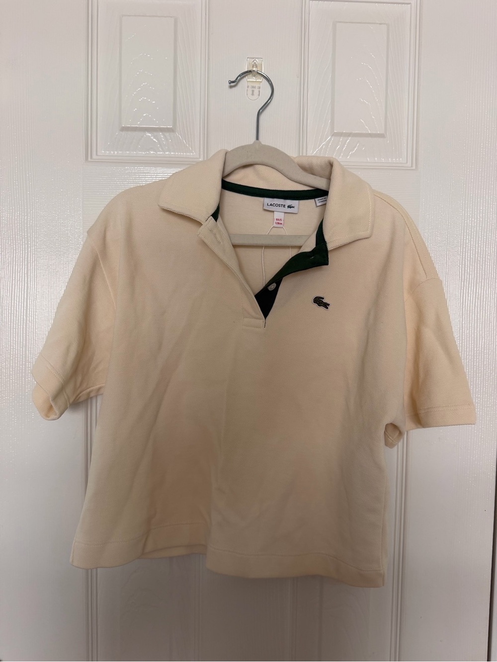 Girls Lacoste Cropped Cream Short Sleeve Polo